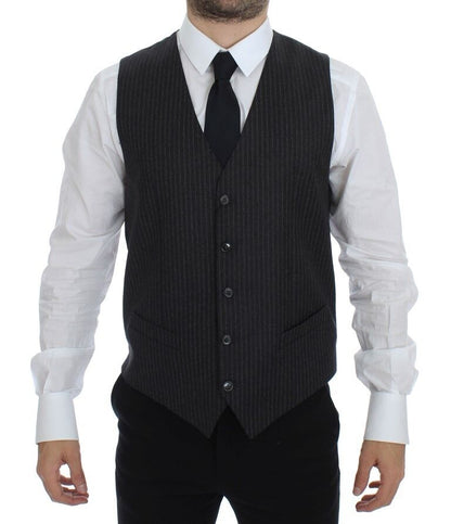 Dolce &amp; Gabbana Gray Striped Wool Single Breasted Cardigan