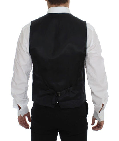 Dolce &amp; Gabbana Gray Striped Wool Logo Vest Gilet Weste