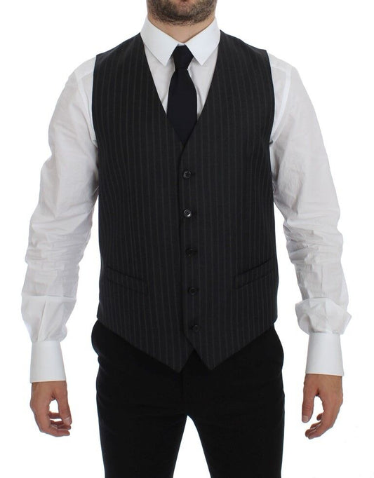 Dolce &amp; Gabbana Élégant gilet en laine à rayures grises