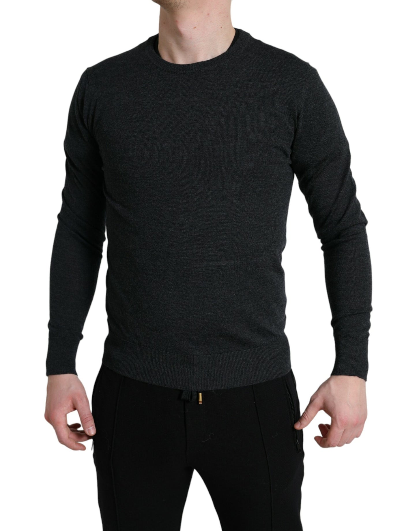 Dolce & Gabbana Gray Wool Round Neck Pullover Sweater by Dolce & Gabbana
