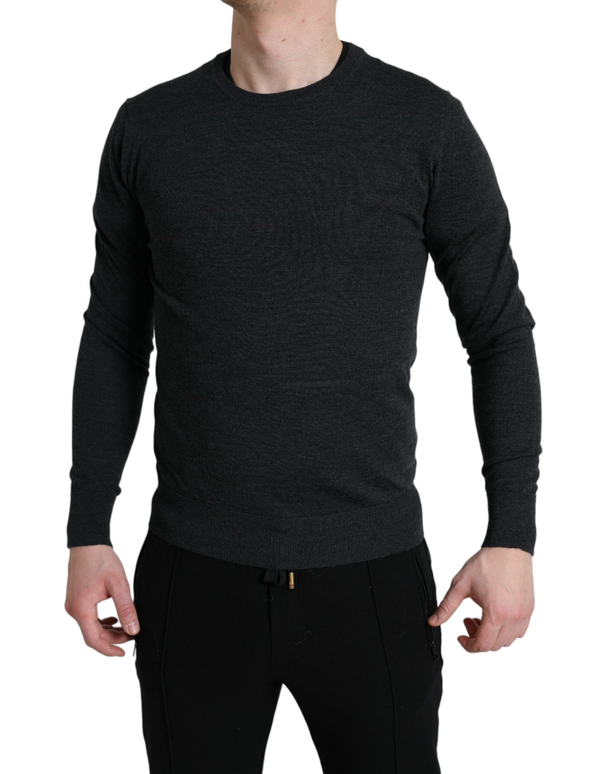 Dolce & Gabbana Gray Wool Round Neck Pullover Sweater by Dolce & Gabbana