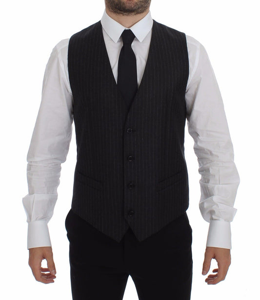 Dolce &amp; Gabbana Élégant gilet en laine à rayures grises