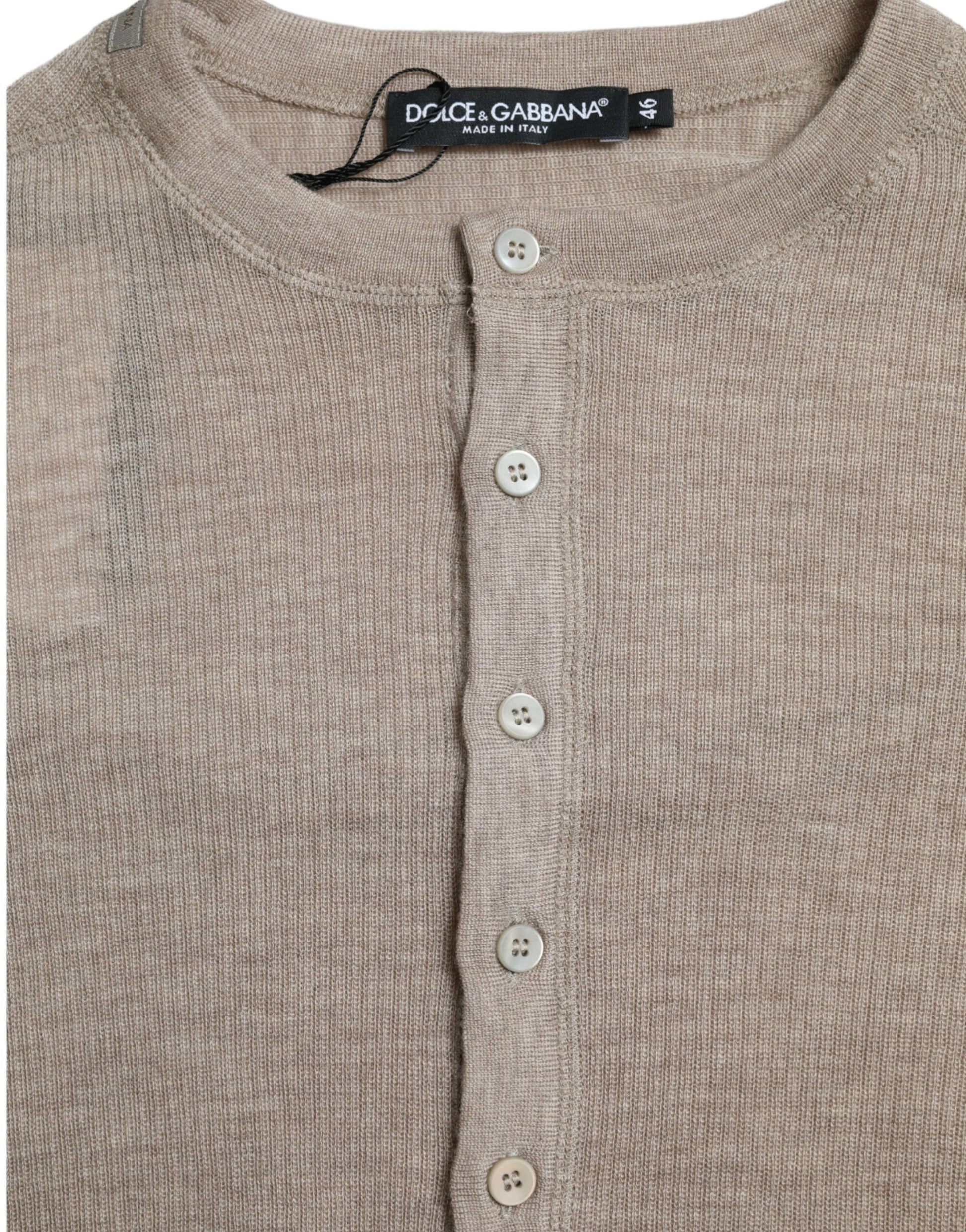 Dolce & Gabbana Henley Pullover Beige Cashmere Sweater by Dolce & Gabbana
