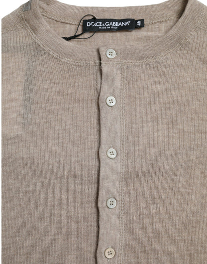 Dolce & Gabbana Henley Pullover Beige Cashmere Sweater by Dolce & Gabbana