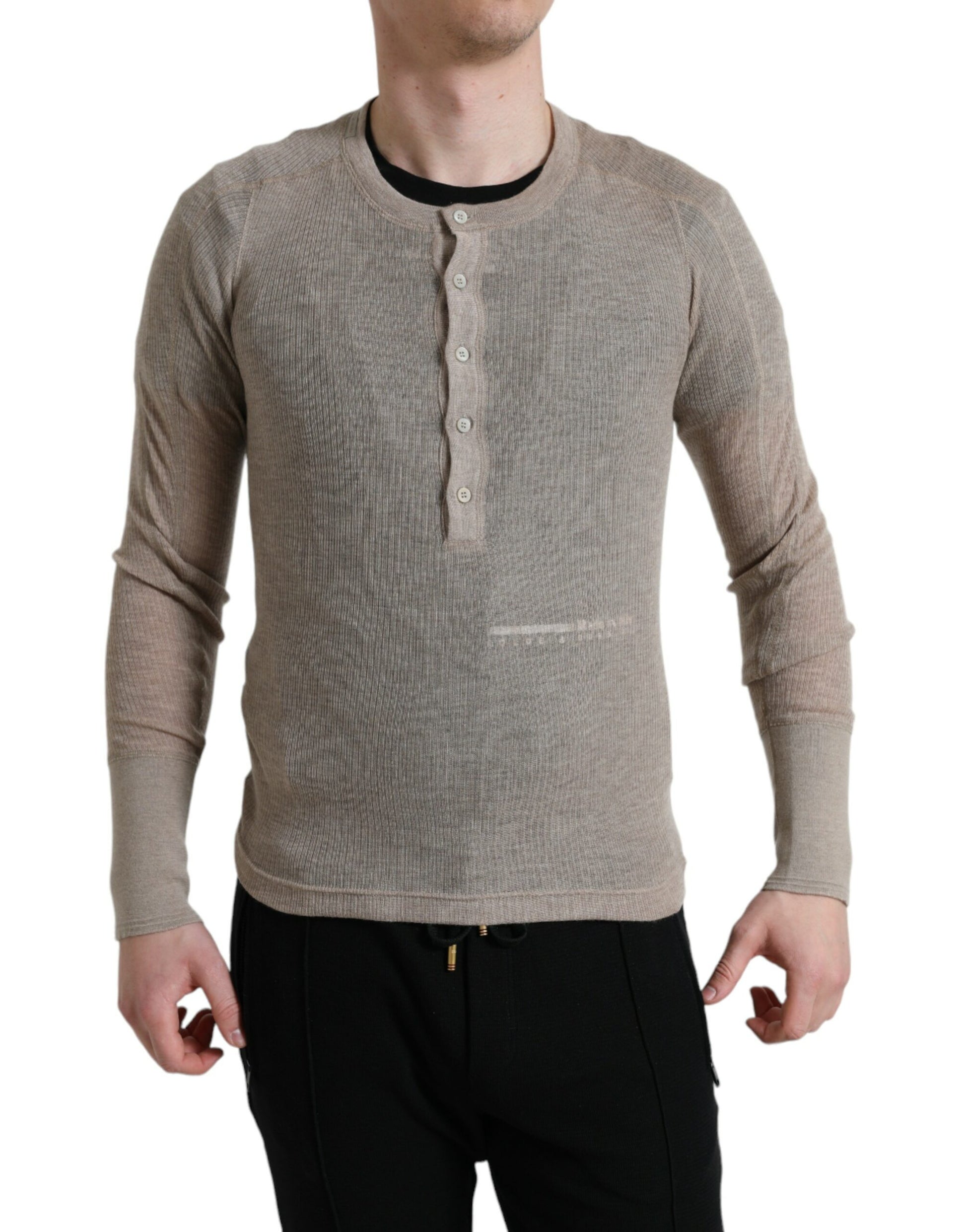 Dolce & Gabbana Henley Pullover Beige Cashmere Sweater by Dolce & Gabbana
