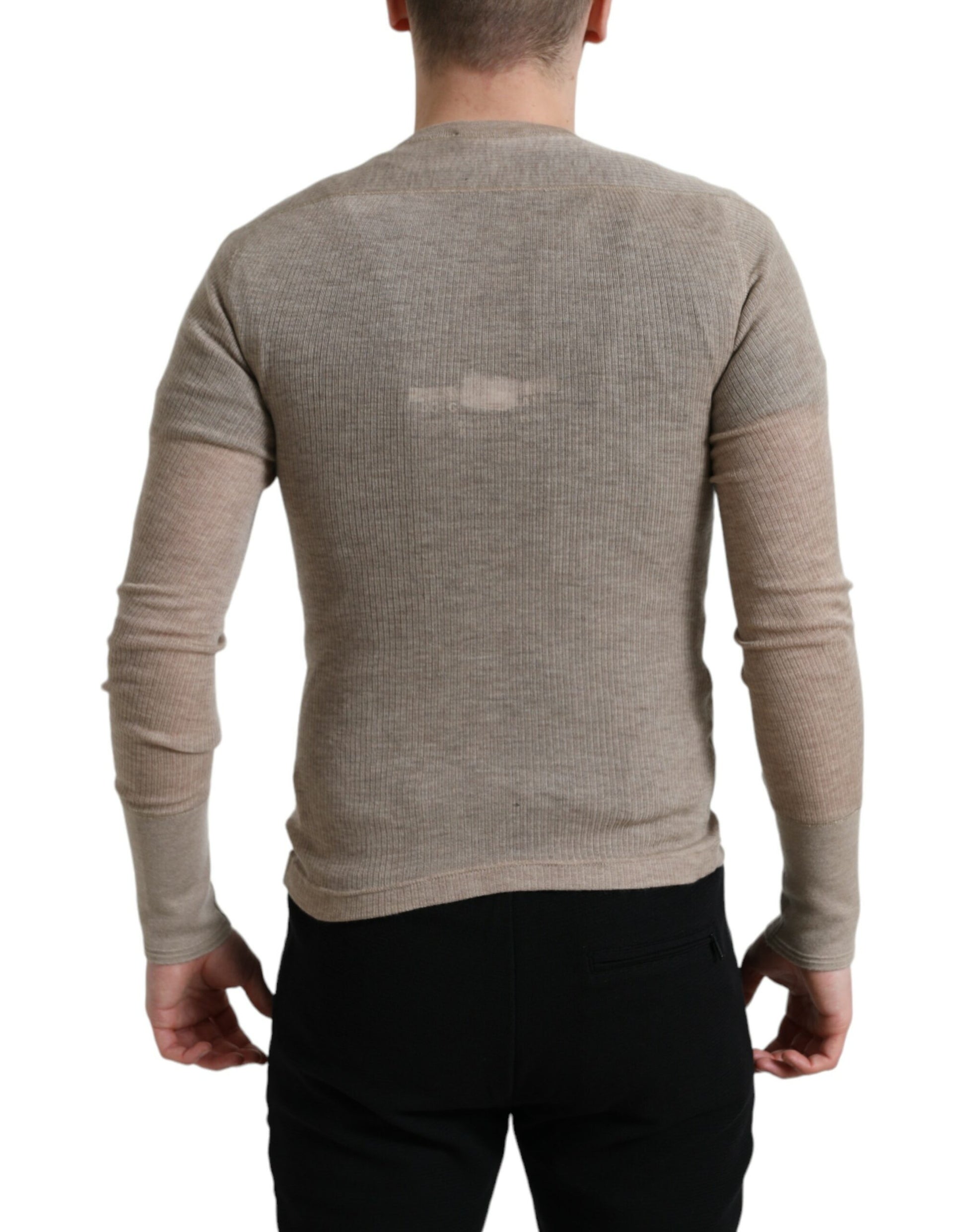 Dolce & Gabbana Henley Pullover Beige Cashmere Sweater by Dolce & Gabbana