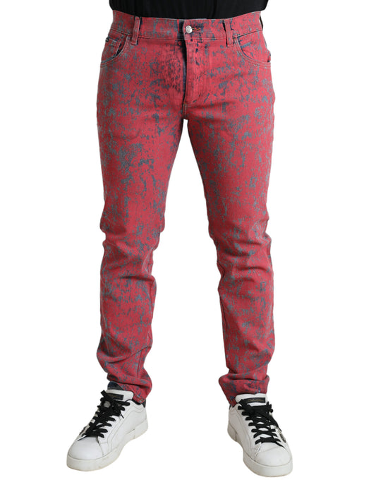 Dolce & Gabbana Red Cotton Dye Slim Fit Men Denim Jeans by Dolce & Gabbana