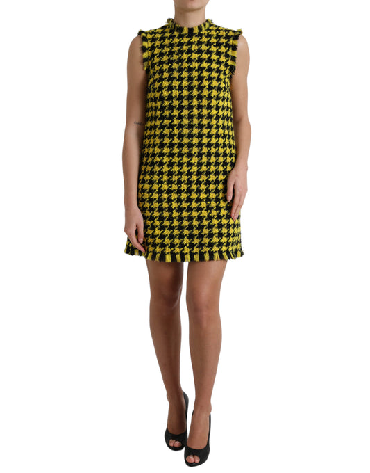 Dolce & Gabbana Yellow Houndstooth Sleeveless Aline Mini Dress by Dolce & Gabbana