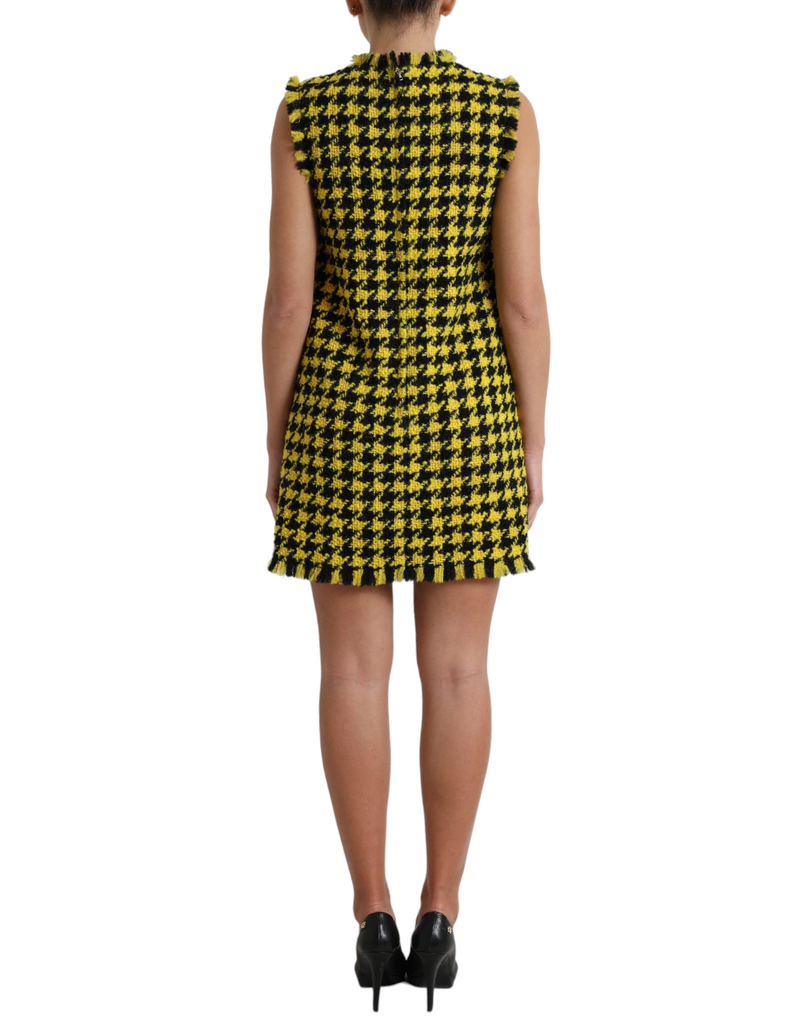 Dolce & Gabbana Yellow Houndstooth Sleeveless Aline Mini Dress by Dolce & Gabbana