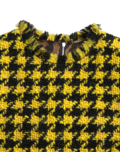 Dolce & Gabbana Yellow Houndstooth Sleeveless Aline Mini Dress by Dolce & Gabbana