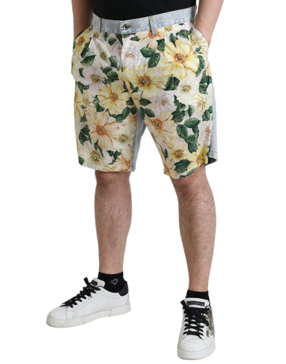 Dolce &amp; Gabbana Multicolor Floral Print Denim Bermuda Shorts