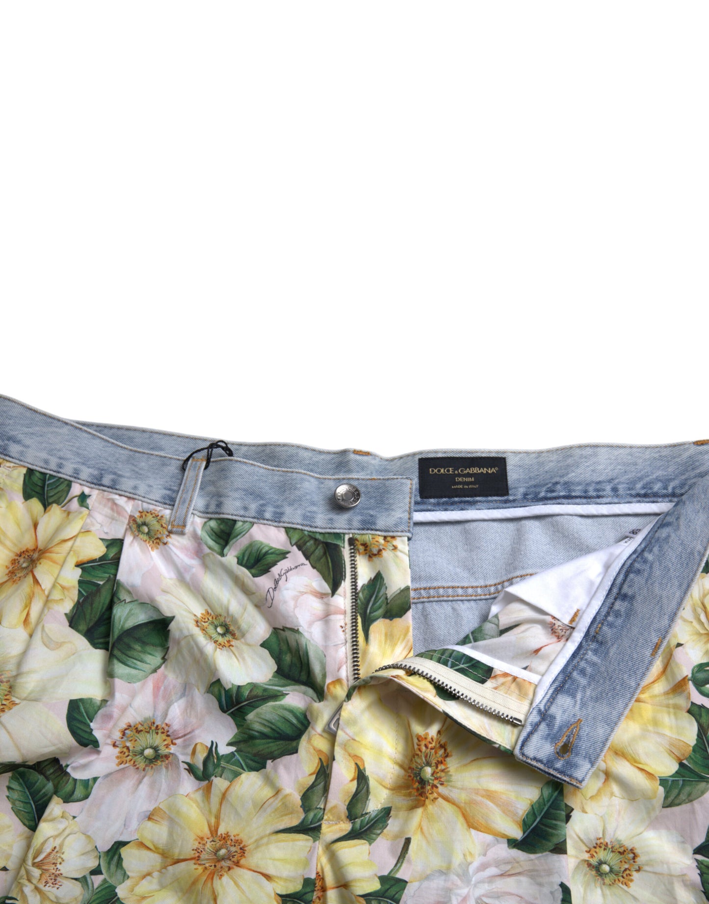 Dolce &amp; Gabbana Multicolor Floral Print Denim Bermuda Shorts