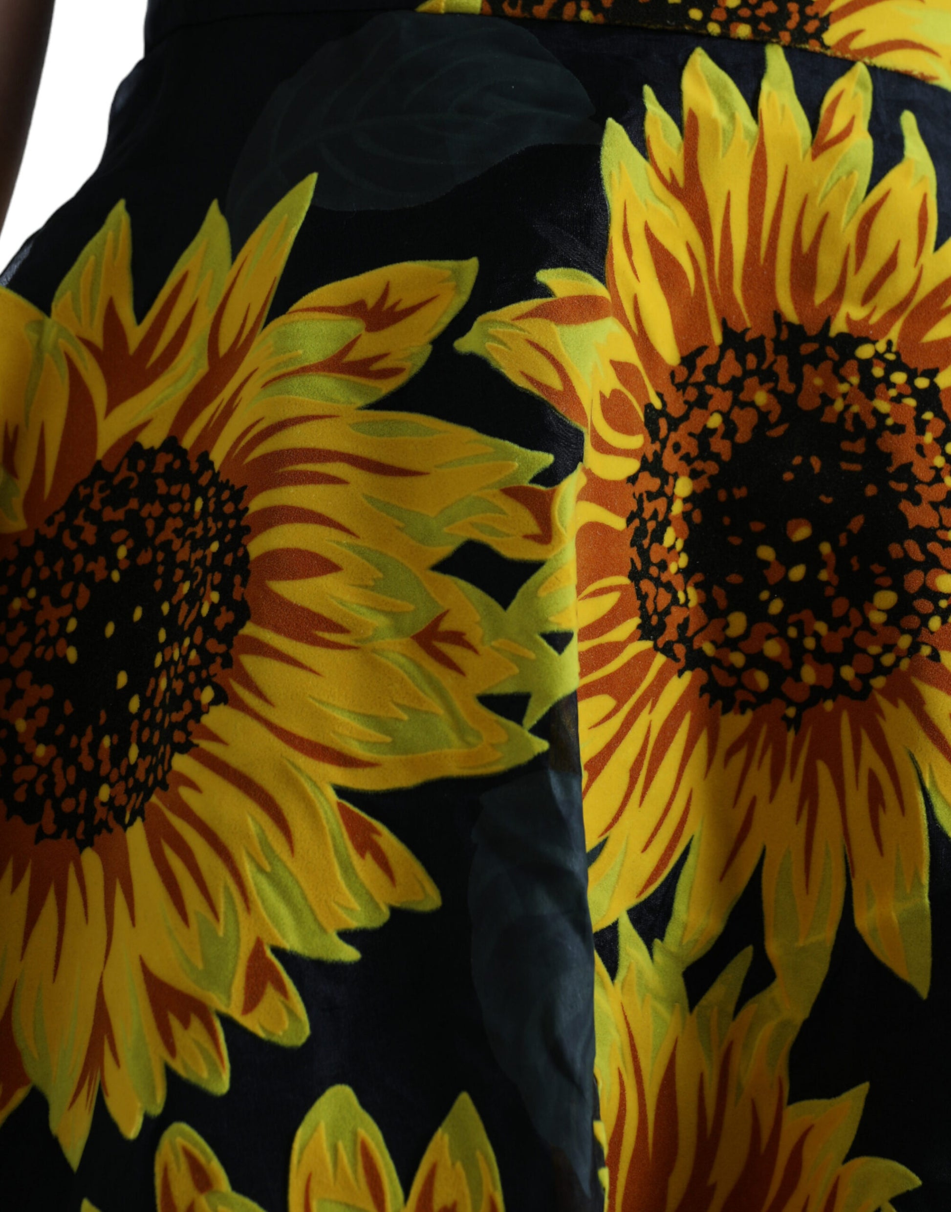 Dolce & Gabbana Black Sunflower Print Nylon A-line Midi Dress by Dolce & Gabbana