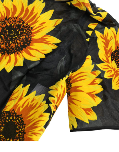 Dolce & Gabbana Black Sunflower Print Nylon A-line Midi Dress by Dolce & Gabbana