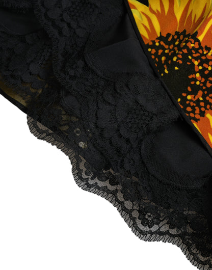 Dolce & Gabbana Black Sunflower Print Nylon A-line Midi Dress by Dolce & Gabbana