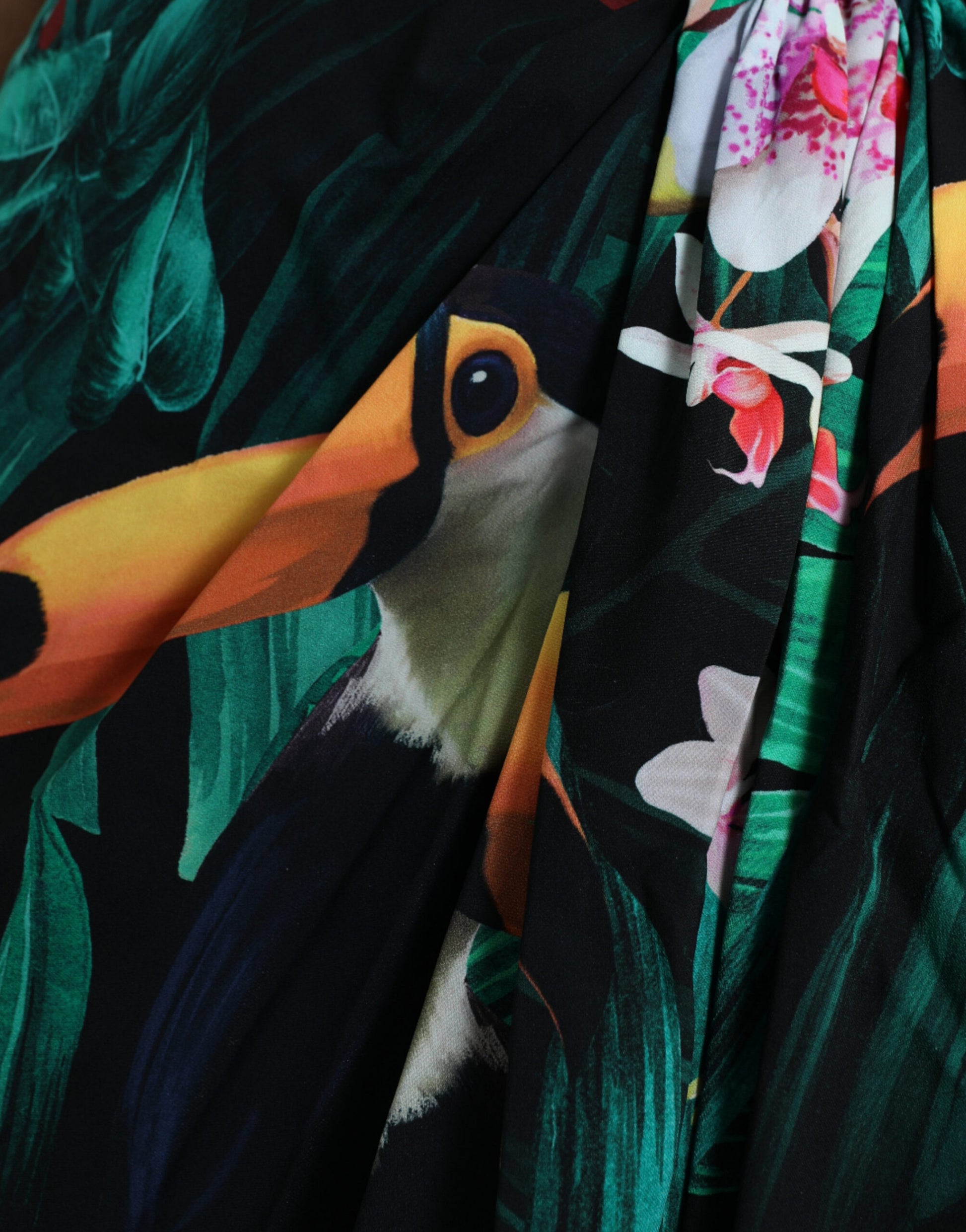 Dolce & Gabbana Green Tropical Jungle Print One Shoulder Midi Dress by Dolce & Gabbana