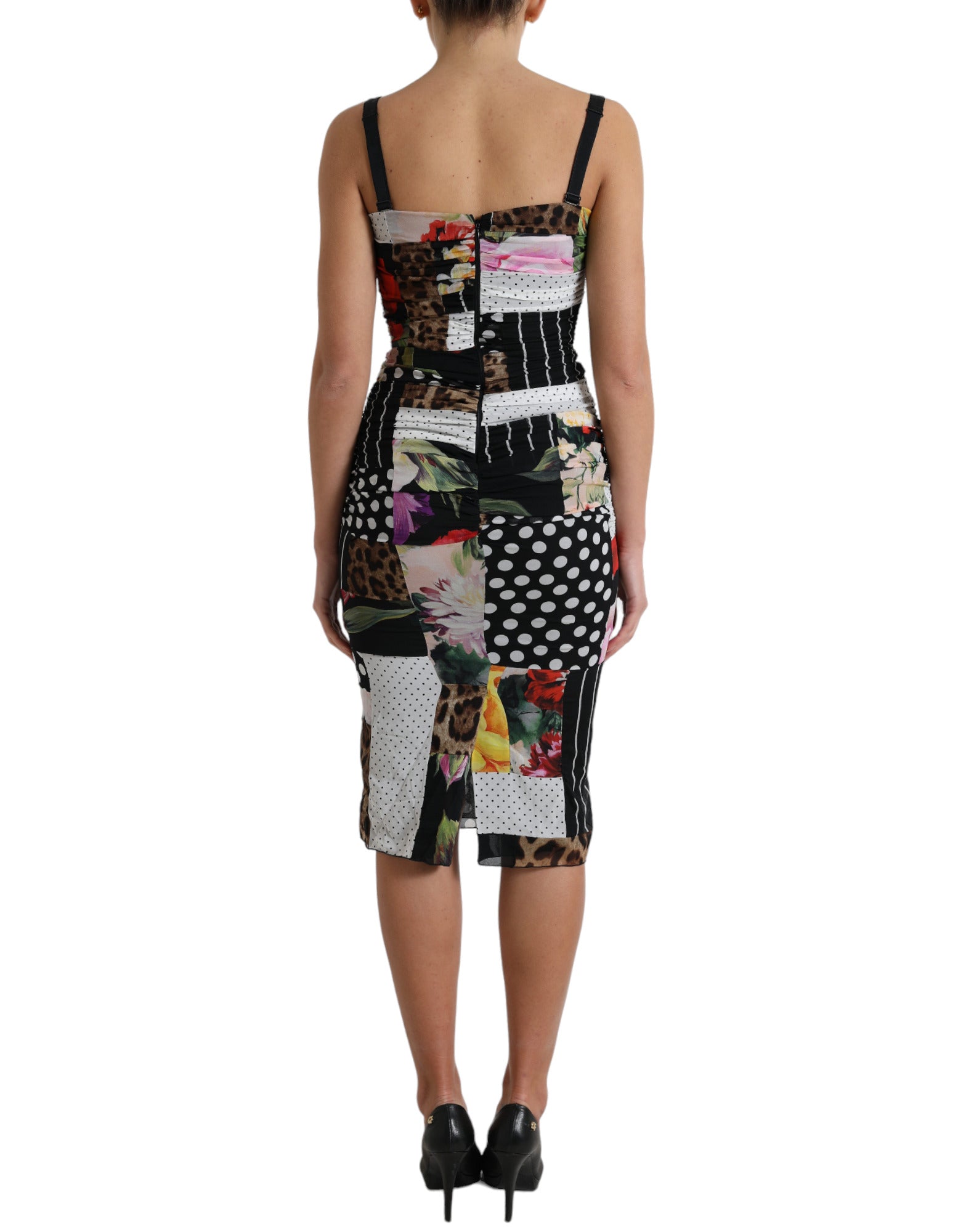 Dolce & Gabbana Multicolor Patchwork Midi Floral Leopard Bodycon Dress by Dolce & Gabbana