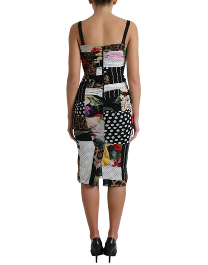 Dolce & Gabbana Multicolor Patchwork Midi Floral Leopard Bodycon Dress by Dolce & Gabbana