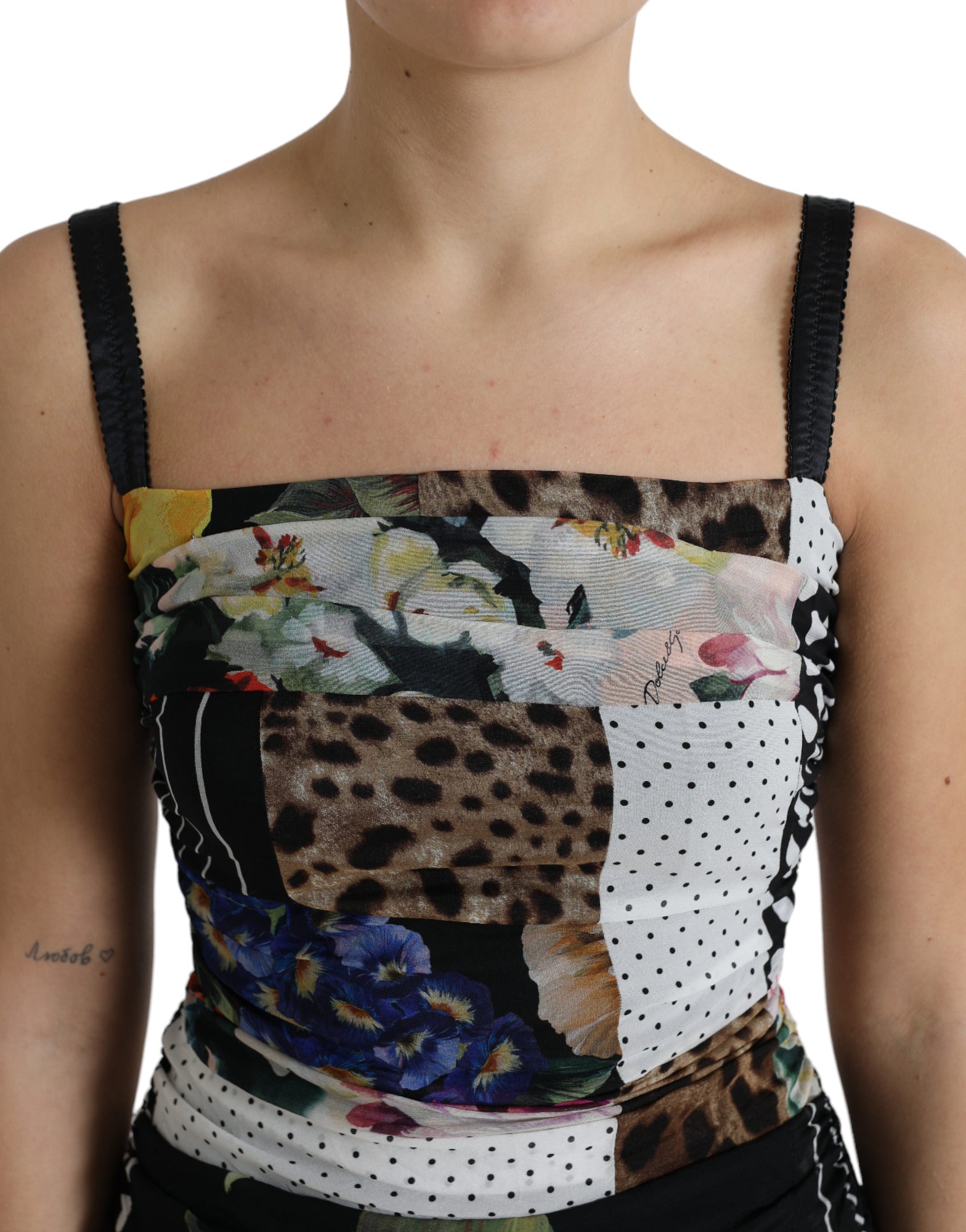 Dolce & Gabbana Multicolor Patchwork Midi Floral Leopard Bodycon Dress by Dolce & Gabbana