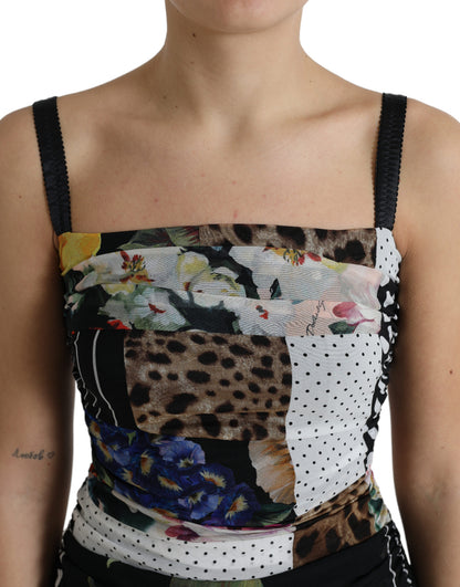 Dolce & Gabbana Multicolor Patchwork Midi Floral Leopard Bodycon Dress by Dolce & Gabbana