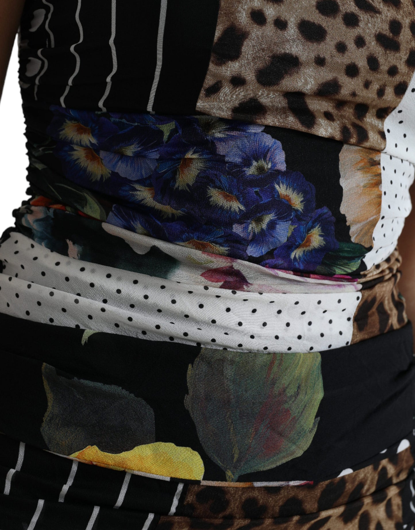 Dolce & Gabbana Multicolor Patchwork Midi Floral Leopard Bodycon Dress by Dolce & Gabbana