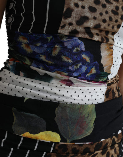 Dolce & Gabbana Multicolor Patchwork Midi Floral Leopard Bodycon Dress by Dolce & Gabbana