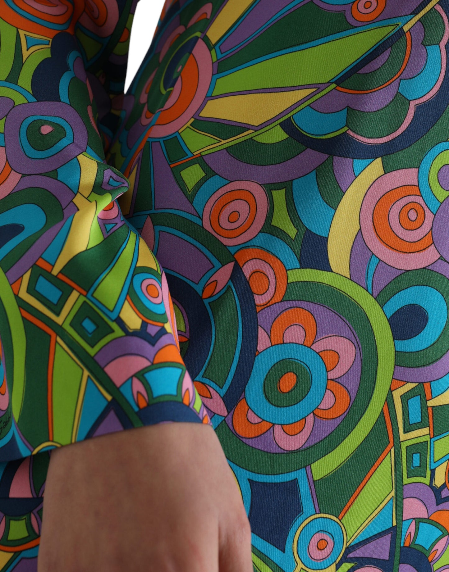Dolce & Gabbana Multicolor Geometric Print Silk Crystals Midi Dress by Dolce & Gabbana