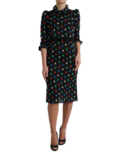 Dolce & Gabbana Black Polka Dot Ruffle Cotton Midi Dress by Dolce & Gabbana
