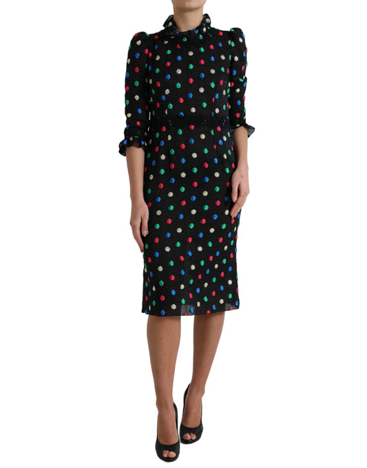 Dolce & Gabbana Black Polka Dot Ruffle Cotton Midi Dress by Dolce & Gabbana