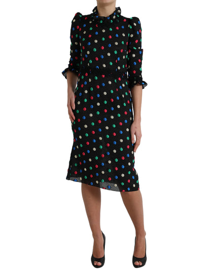Dolce & Gabbana Black Polka Dot Ruffle Cotton Midi Dress by Dolce & Gabbana