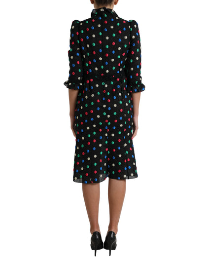Dolce & Gabbana Black Polka Dot Ruffle Cotton Midi Dress by Dolce & Gabbana