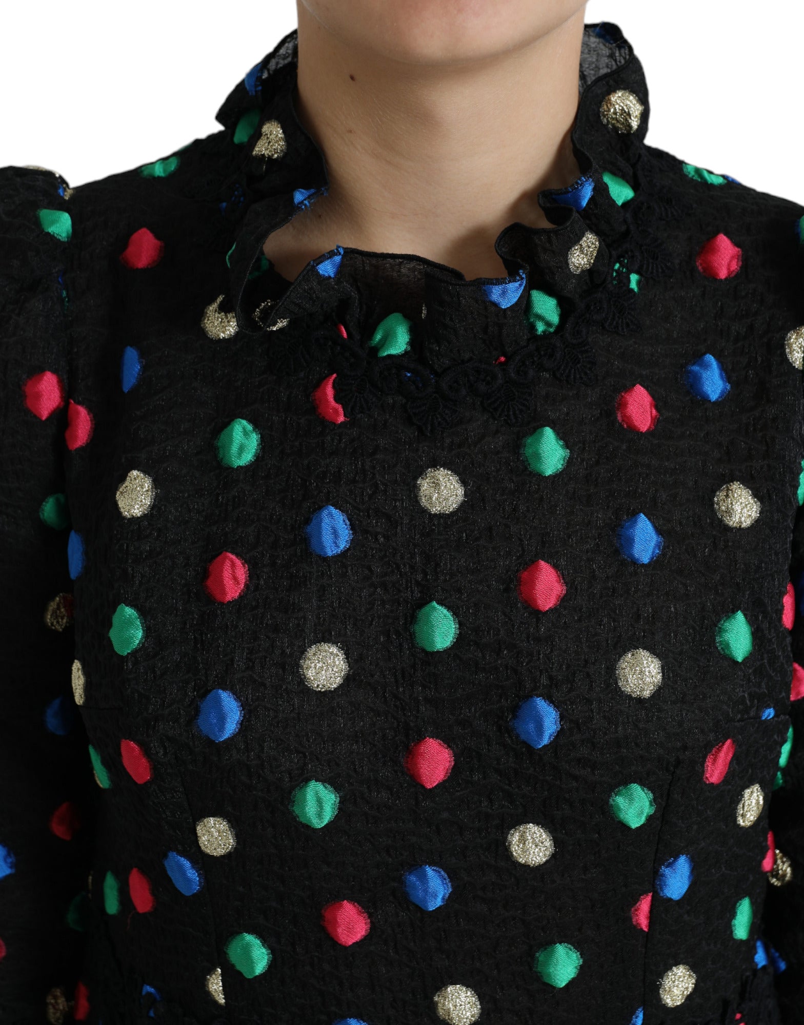 Dolce & Gabbana Black Polka Dot Ruffle Cotton Midi Dress by Dolce & Gabbana