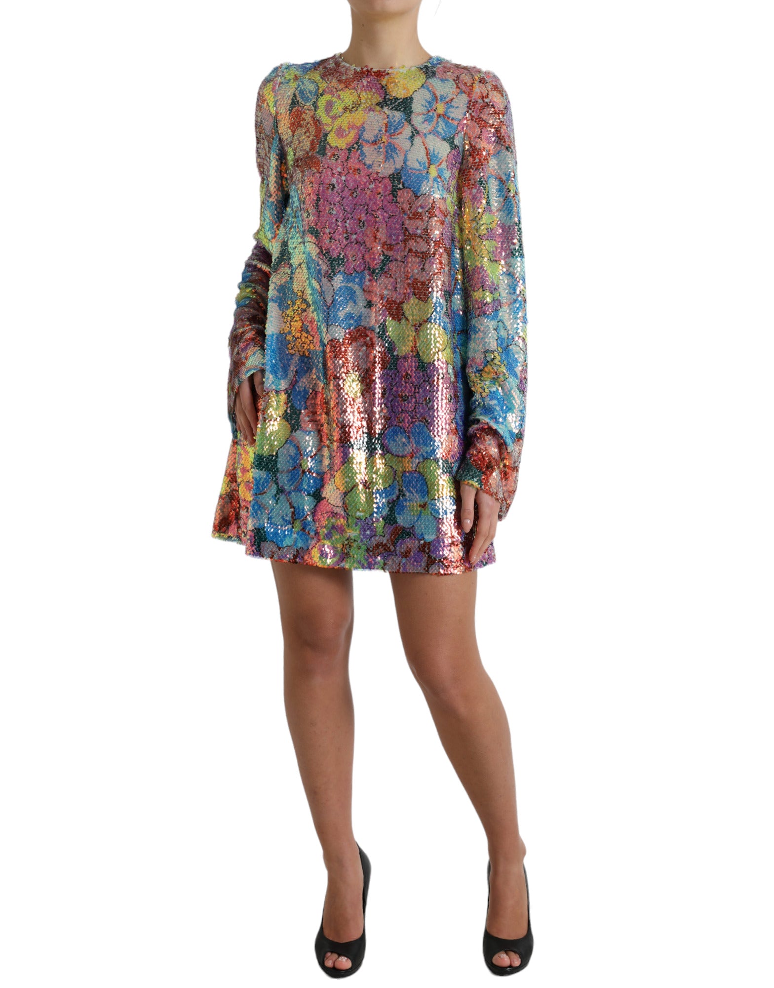 Dolce & Gabbana Multicolor Floral Sequined Shift Mini Dress by Dolce & Gabbana