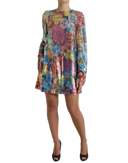 Dolce & Gabbana Multicolor Floral Sequined Shift Mini Dress by Dolce & Gabbana