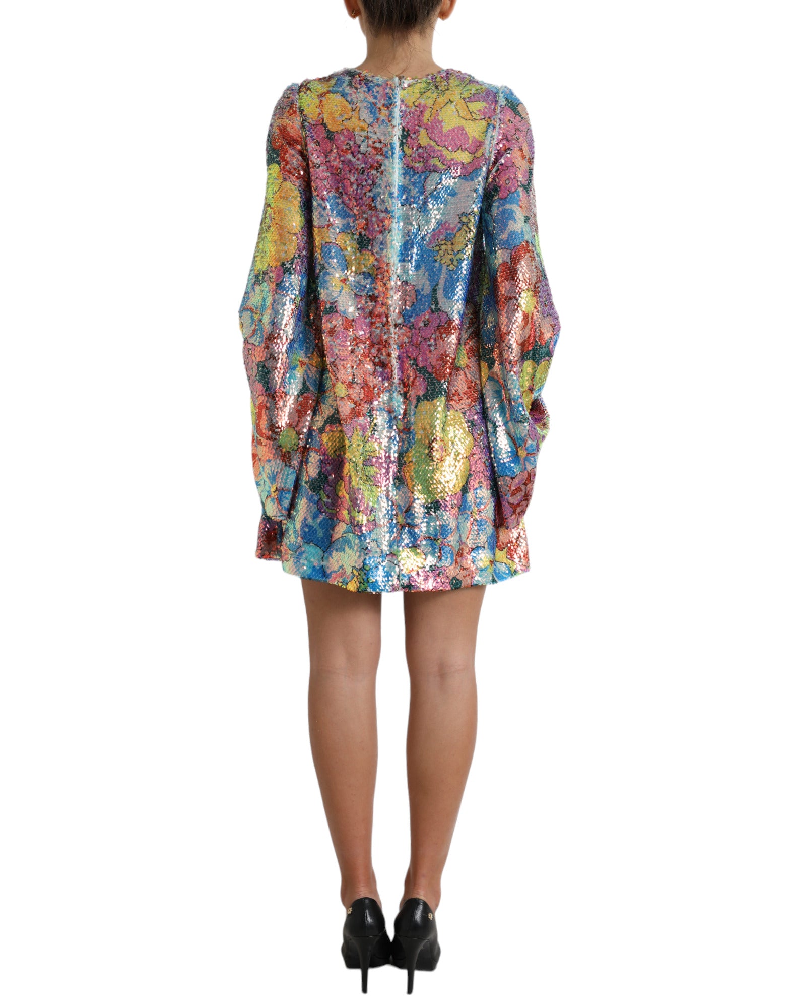 Dolce & Gabbana Multicolor Floral Sequined Shift Mini Dress by Dolce & Gabbana