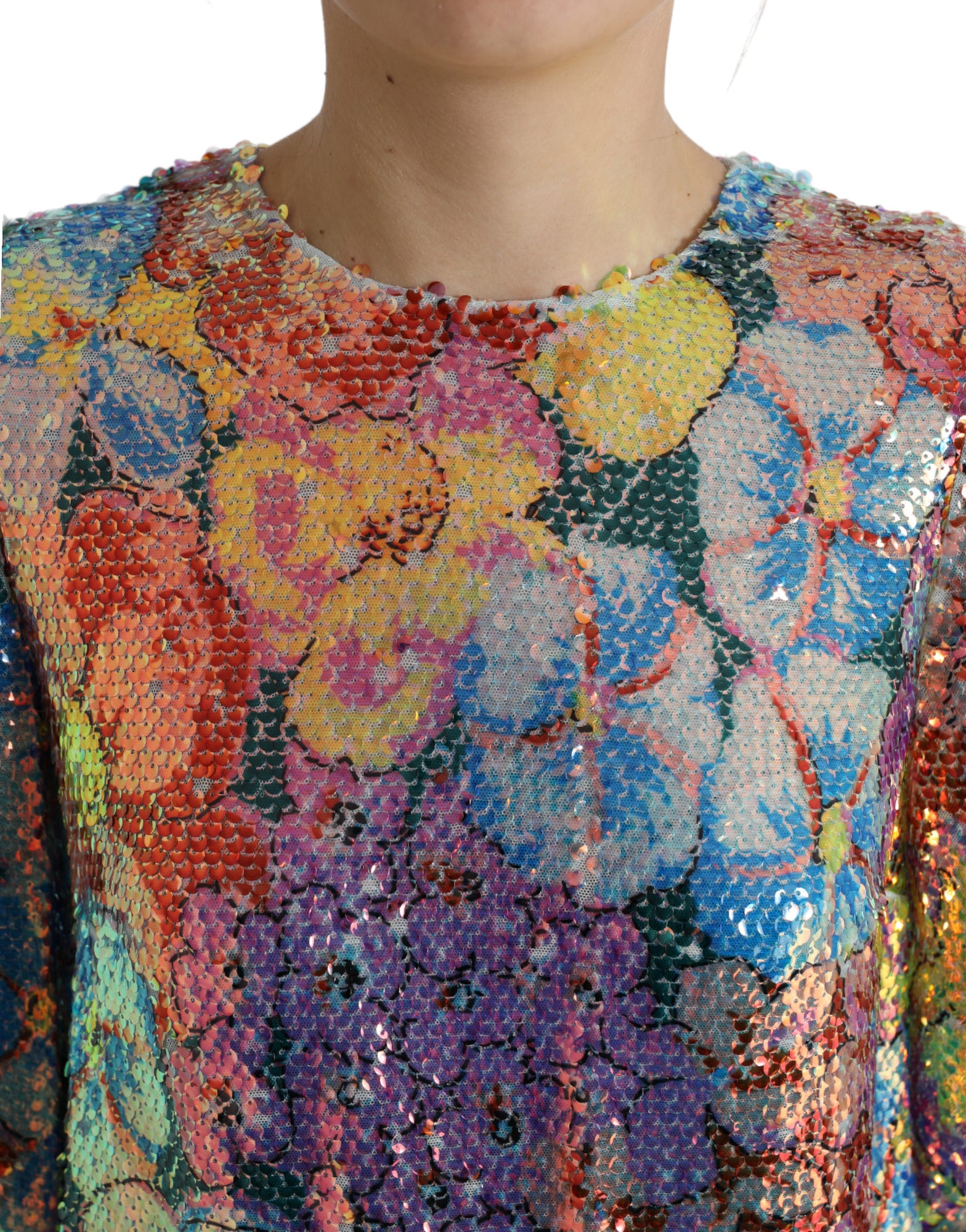 Dolce & Gabbana Multicolor Floral Sequined Shift Mini Dress by Dolce & Gabbana