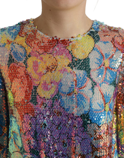 Dolce & Gabbana Multicolor Floral Sequined Shift Mini Dress by Dolce & Gabbana