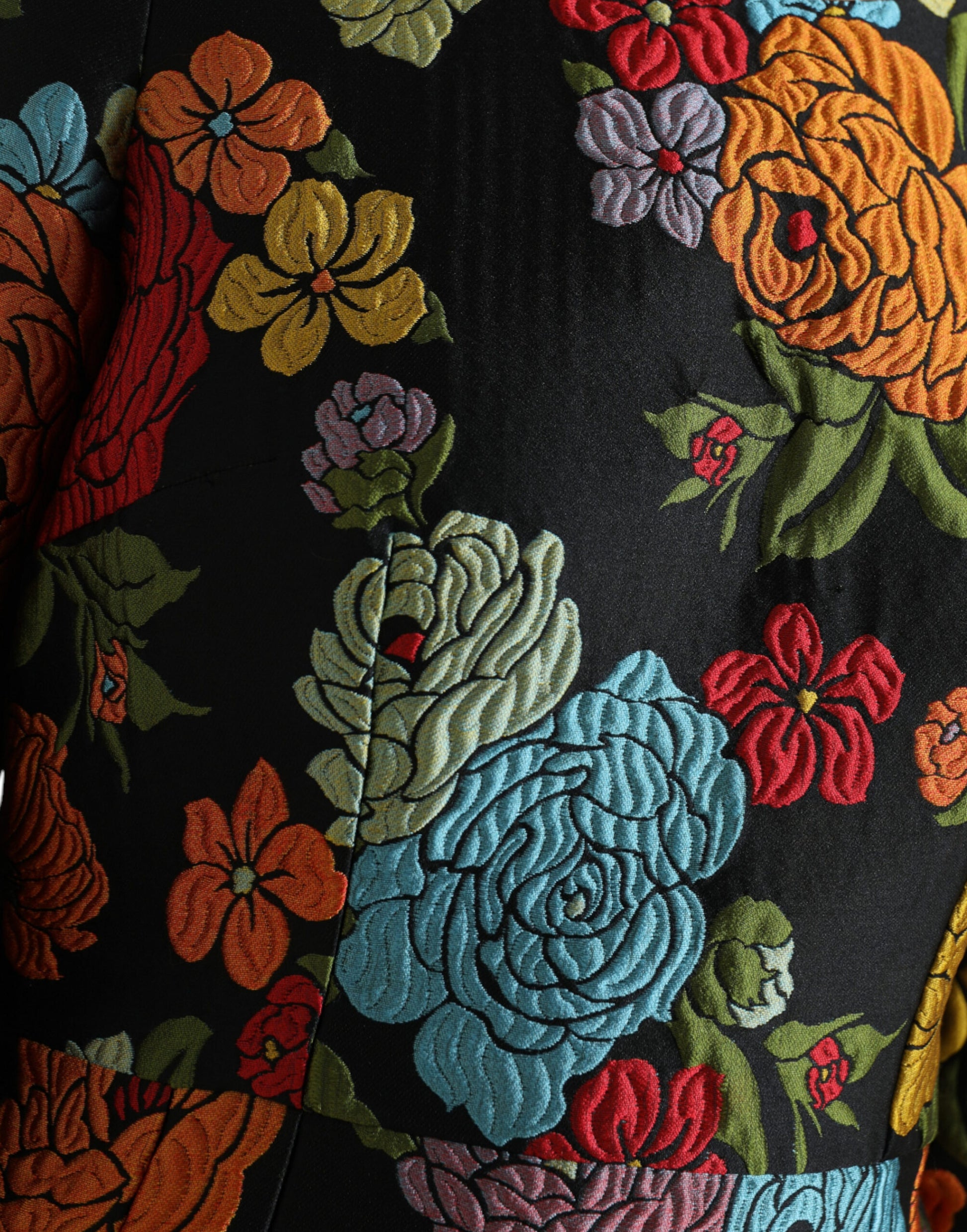 Dolce & Gabbana Black Floral Embroidery Knee Length Dress by Dolce & Gabbana