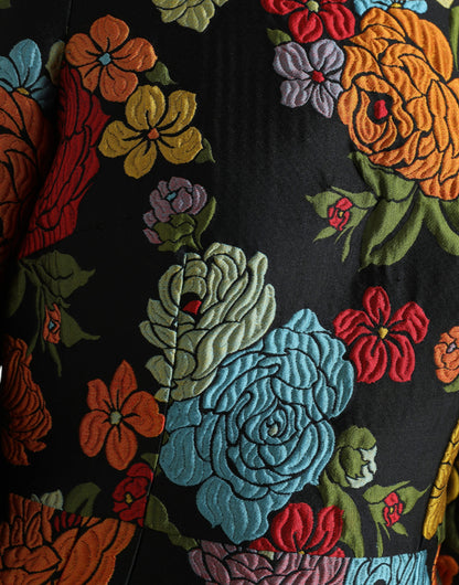 Dolce & Gabbana Black Floral Embroidery Knee Length Dress by Dolce & Gabbana