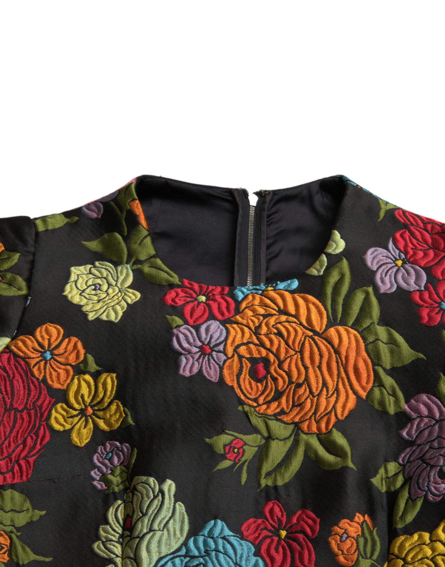 Dolce & Gabbana Black Floral Embroidery Knee Length Dress by Dolce & Gabbana