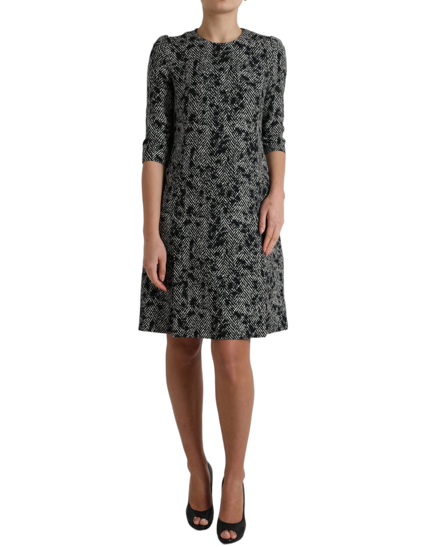 Dolce & Gabbana Black Chevron Polyester Shift Mini Dress by Dolce & Gabbana