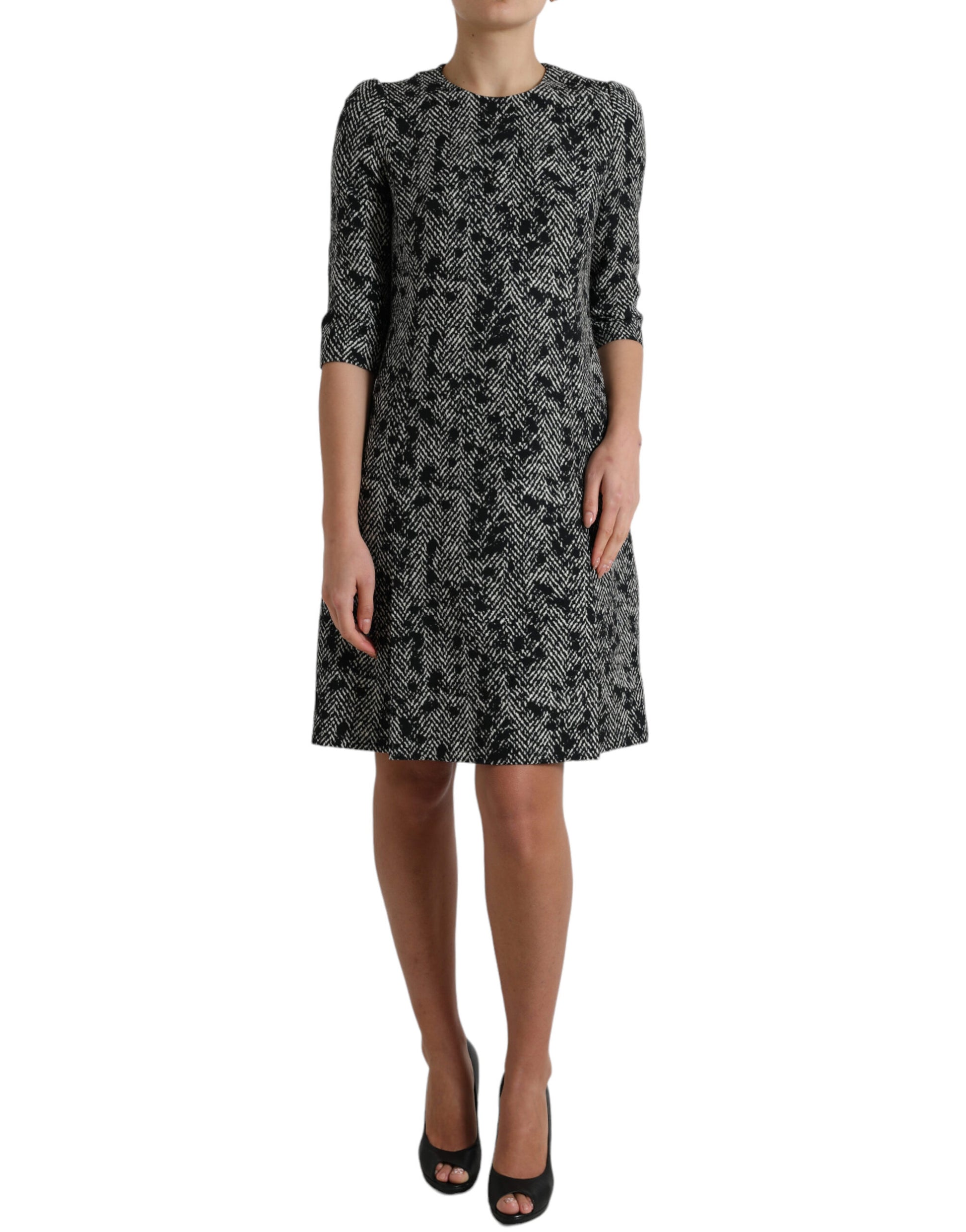 Dolce & Gabbana Black Chevron Polyester Shift Mini Dress by Dolce & Gabbana