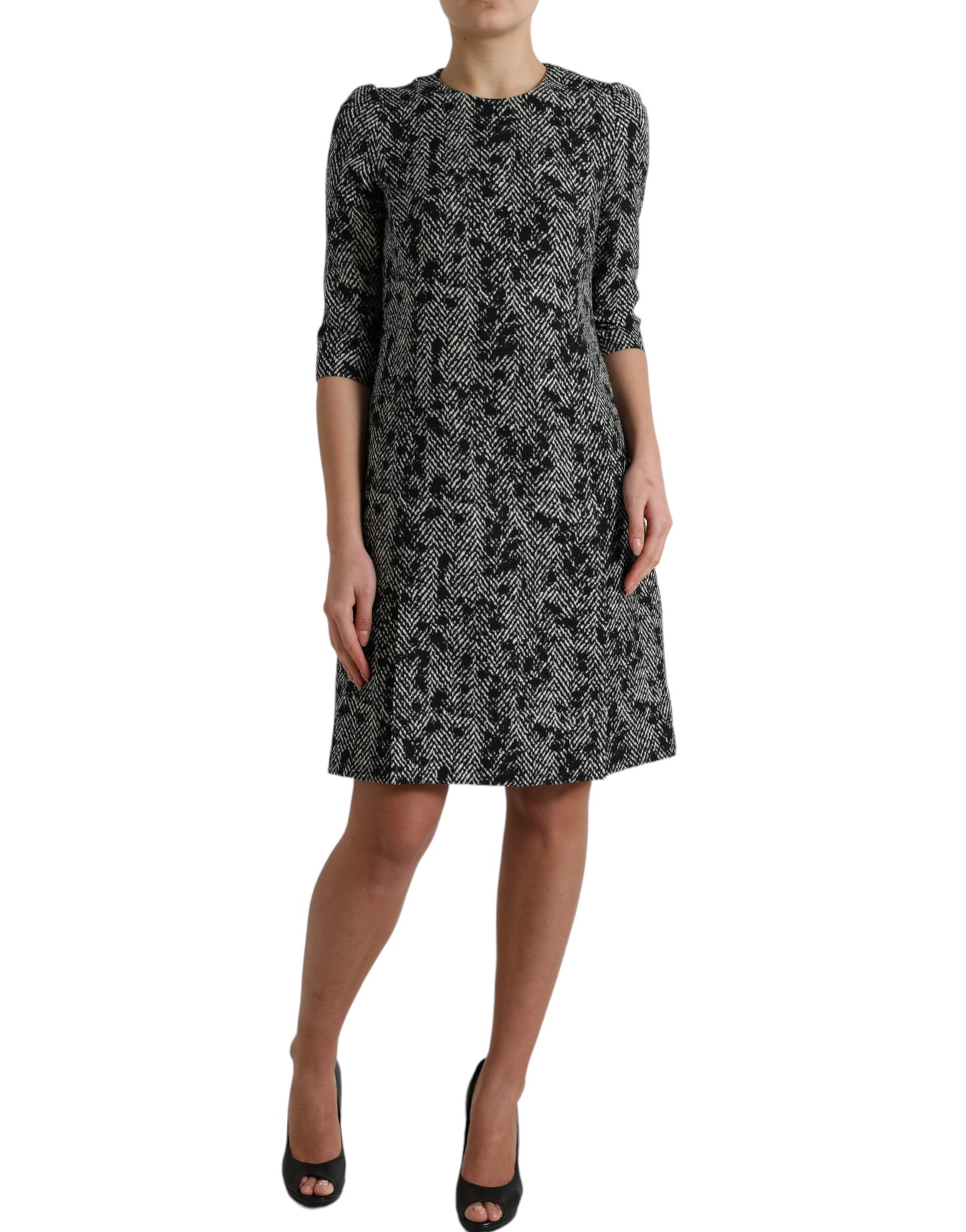 Dolce & Gabbana Black Chevron Polyester Shift Mini Dress by Dolce & Gabbana