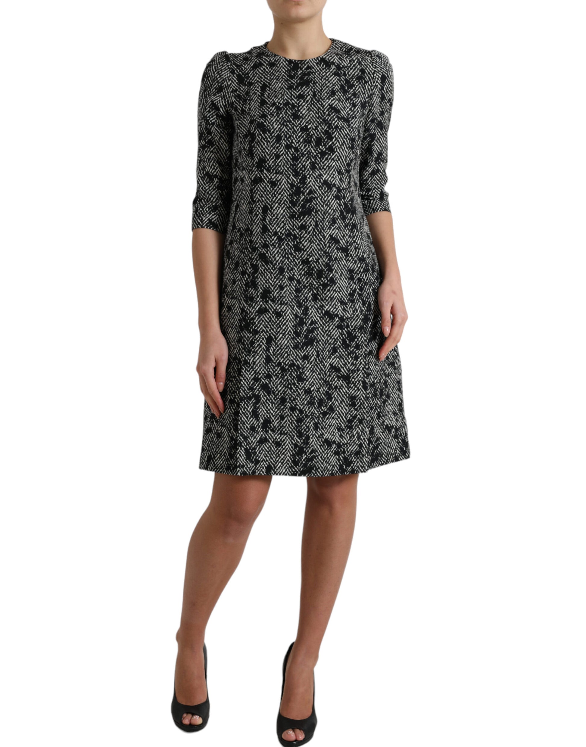Dolce & Gabbana Black Chevron Polyester Shift Mini Dress by Dolce & Gabbana