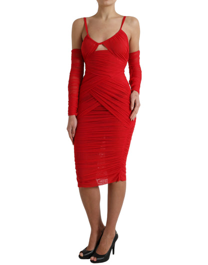 Dolce & Gabbana Red Nylon Stretch Cut Out Midi Dress by Dolce & Gabbana