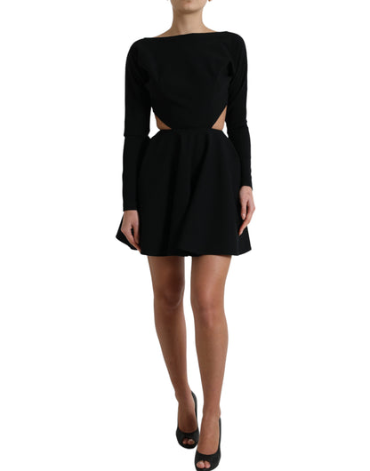 Dolce & Gabbana Black Viscose Cut Out A-line Long Sleeves Mini Dress by Dolce & Gabbana