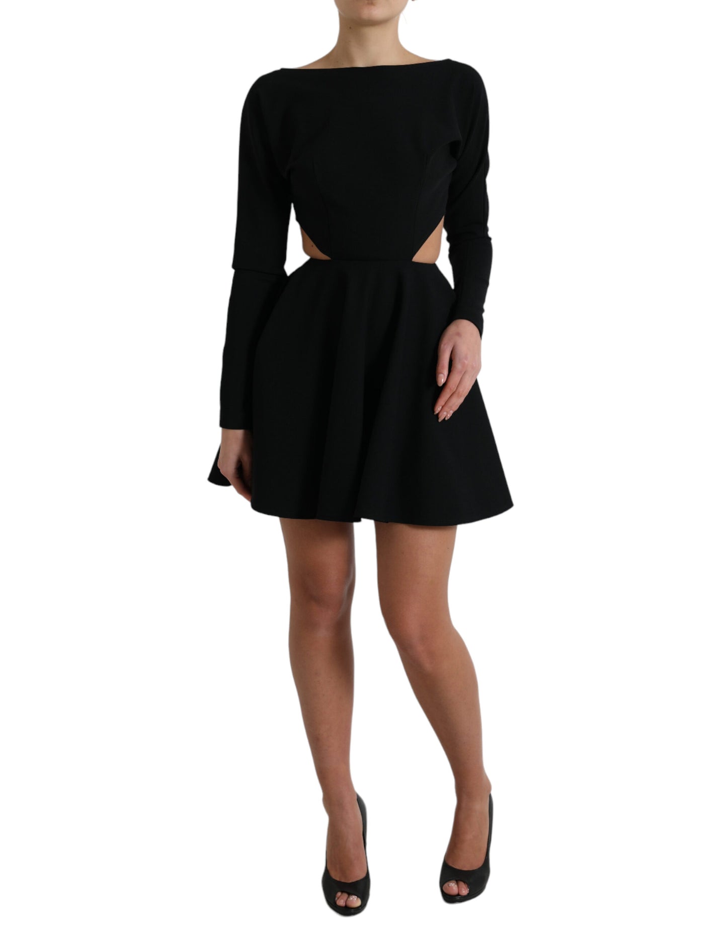 Dolce & Gabbana Black Viscose Cut Out A-line Long Sleeves Mini Dress by Dolce & Gabbana