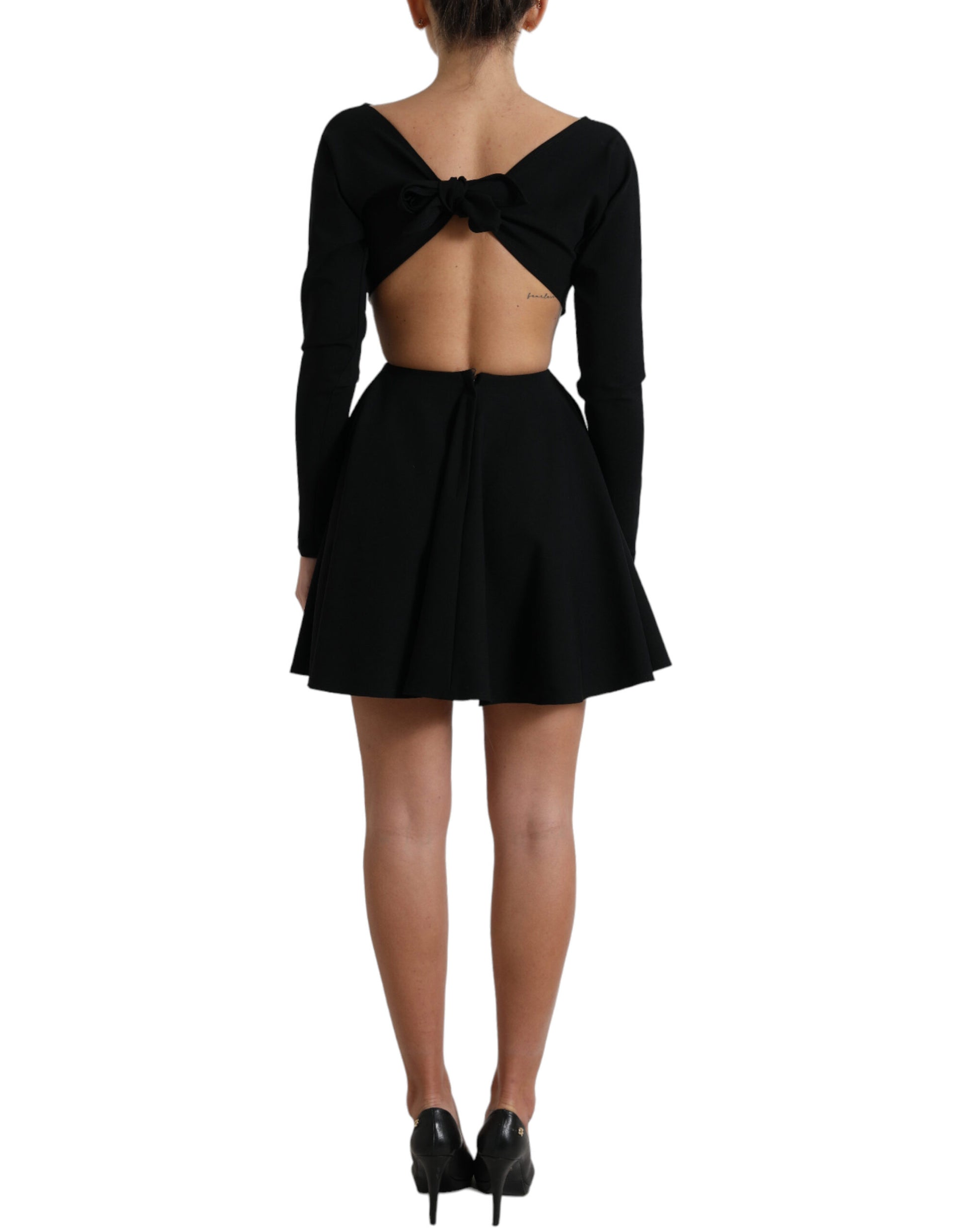 Dolce & Gabbana Black Viscose Cut Out A-line Long Sleeves Mini Dress by Dolce & Gabbana