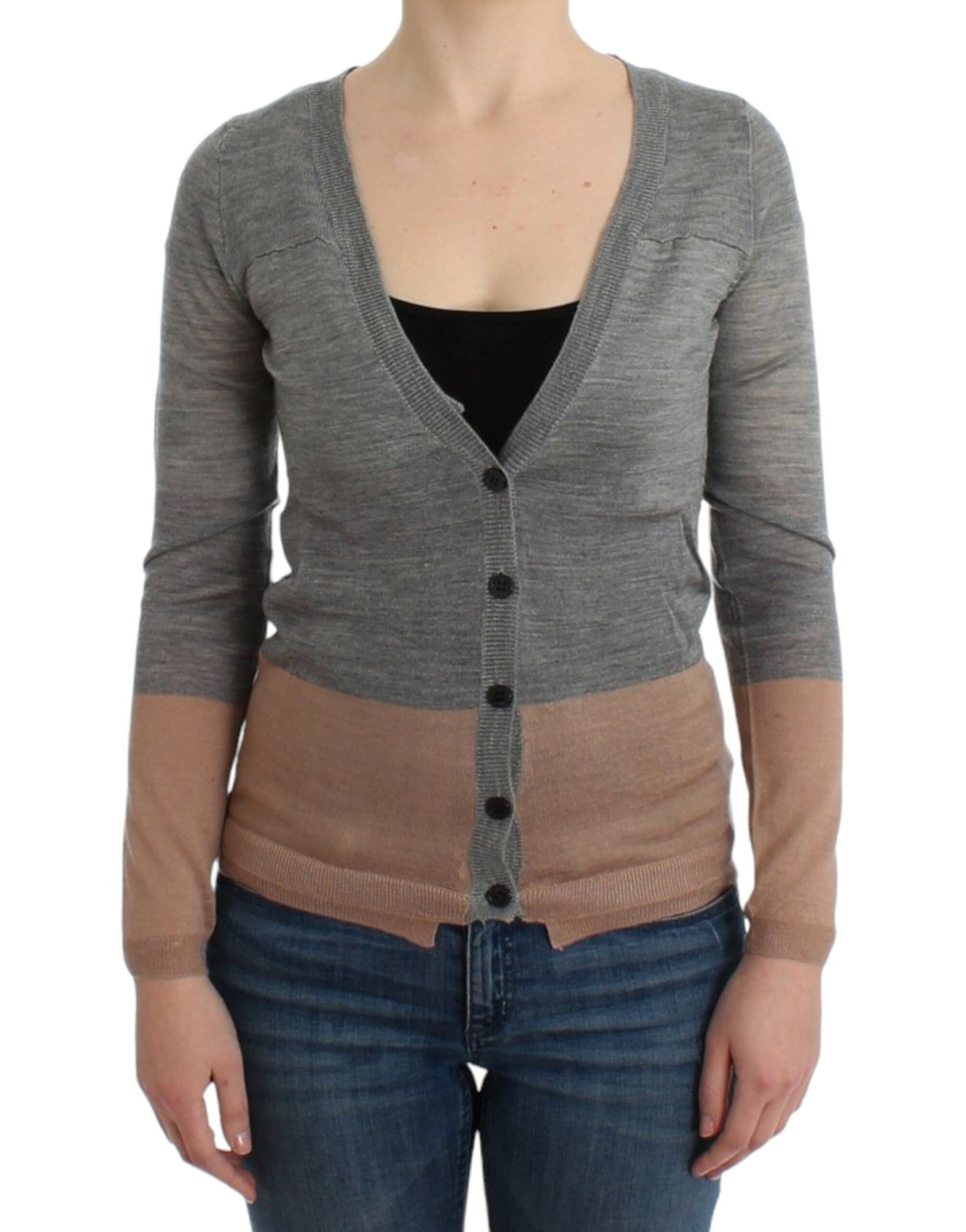 Costume National Élégant Cardigan Gris Acrylique et Laine