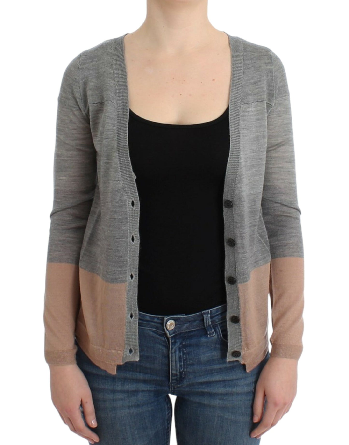 Costume National Élégant Cardigan Gris Acrylique et Laine